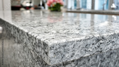 Polished Grey Granite Countertop Surface with Speckled Natural Pattern