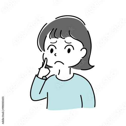 考える女性 シンプル イラスト 悩む 疑問 困る 人物 ベクター / Thinking woman confused doubt character vector