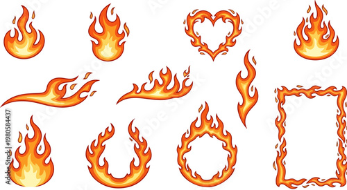 Aggressive red fox mascot set, 4 fierce fox vector illustrations, stalking wild animal sports logo graphics, orange predatory fox character icons