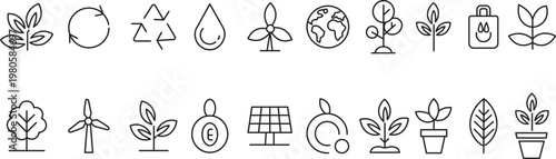 Ecology icons set vector template with recycle leaf plant earth water energy environment sustainability nature symbols clean green concept