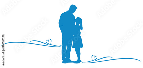 Vector silhouette illustration of a father and his daughter together