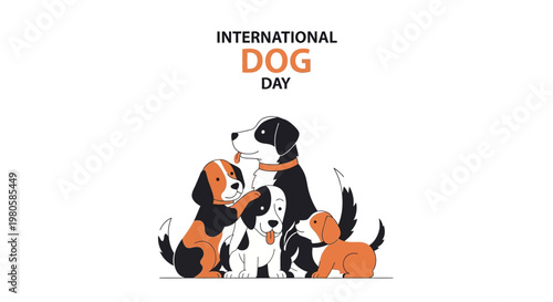 Illustration of a group of adorable puppies celebrating International Dog Day.