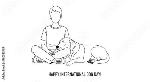 A young person sitting with a friendly dog illustration.