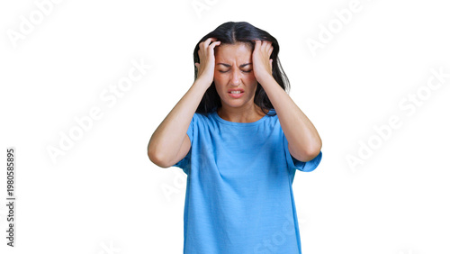 Photos Young woman experiencing severe headache pain stress
