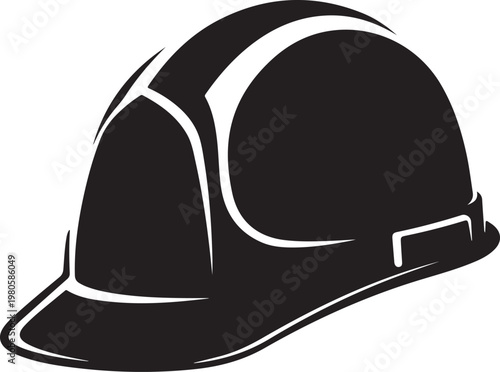 Black hard hat with white outline safety helmet construction hat