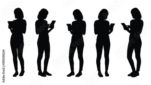 Five silhouetted women are shown looking at their smartphones each in a slightly different pose