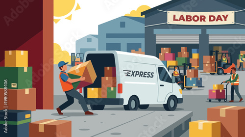 Labor Day Warehouse Logistics and Express Delivery Illustration
