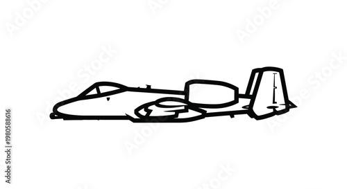Simple black and white line drawing depicts a military aircraft in side view