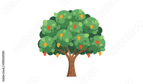 Minimal mango tree vector flat illustration tropical fruit plant