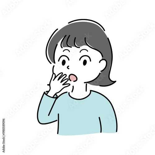 口に手を当てて驚く女性 ひらめき シンプル イラスト 発見 理解 察する ポイント 人物 ベクター / Woman realization  surprised with hand discovery understanding character vector