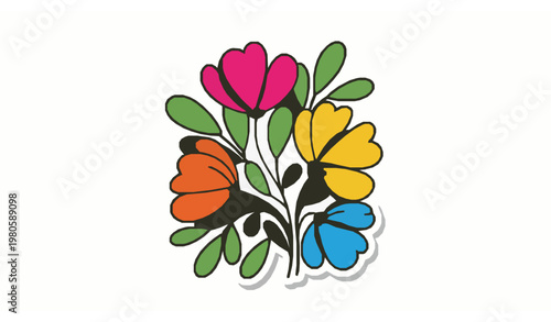 Flower sticker t shirt design vector colorful floral print illustration