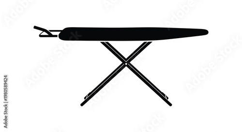 Black ironing board depicted in a stark minimalist outline silhouette
