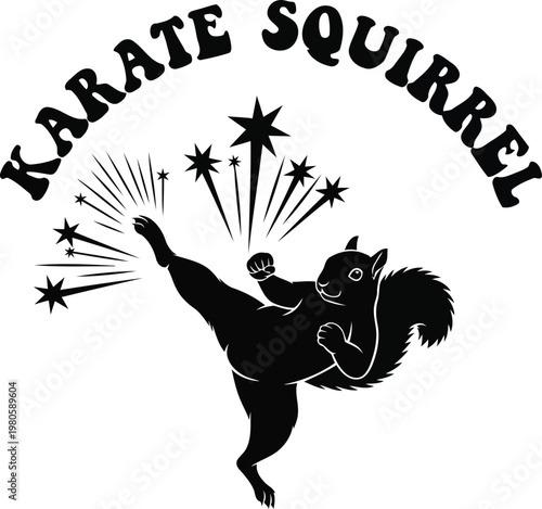 Karate Squirrel Silhouette with Stars martial arts