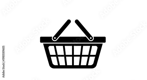 A black illustration of a shopping basket with handles on a white background d2 (83)