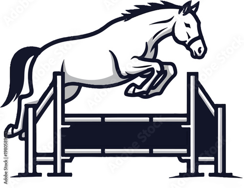 Dynamic outline of a horse in mid-jump over an obstacle