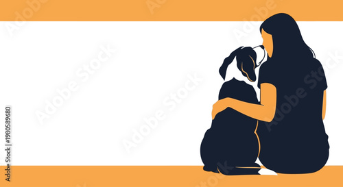 Photos A woman sitting and hugging her loyal dog companion.