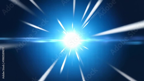 Abstract bright light burst with white rays on a dark blue background
