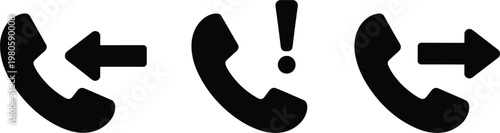 Phone call icons with arrows and alert symbol representing communication actions