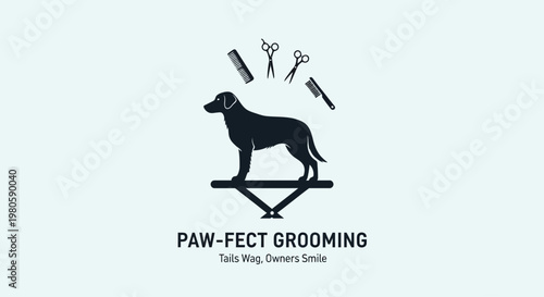 Dog Grooming Logo Design With Scissors And Comb Icons.