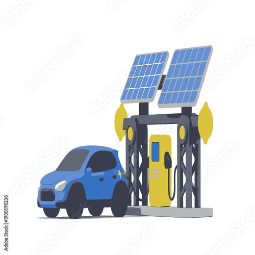 Electric car charging at solar station.