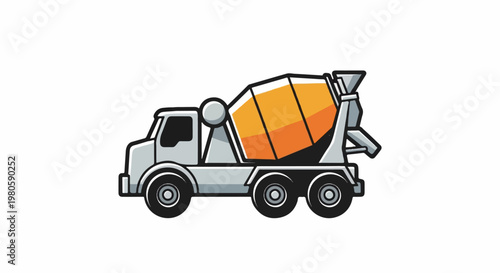 A cartoon cement mixer truck with a silver cab and orange drum