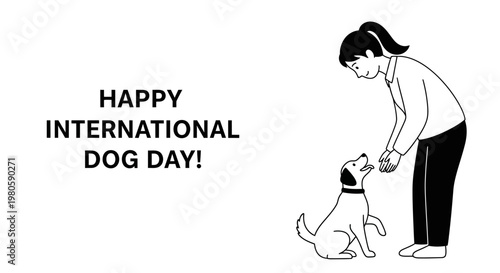 A young woman playing with her pet dog on International Dog Day.