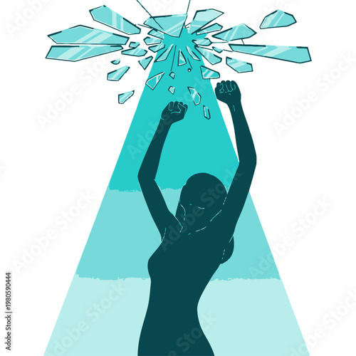 Woman Breaking Free From Constraints Silhouette.