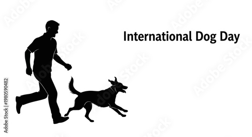 Silhouette of a man running with his dog for International Dog Day.