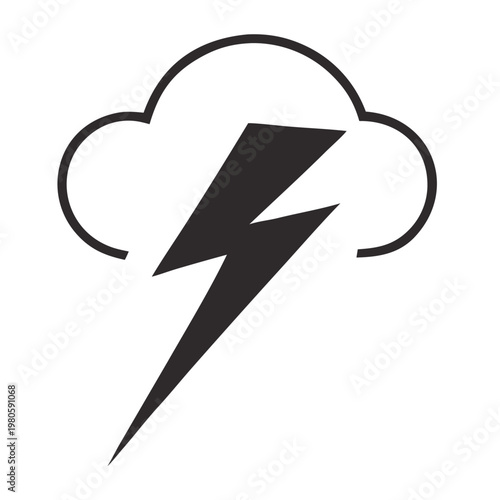 A simple black and white illustration of a lightning bolt within a cloud