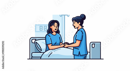 Nurse comforting patient in hospital bed