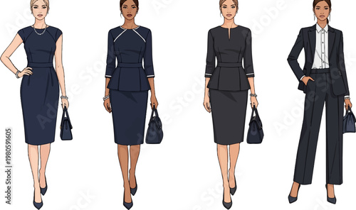 Professional women in tailored work attire