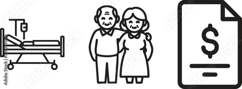 Elderly couple, healthcare, medical costs, finance icons