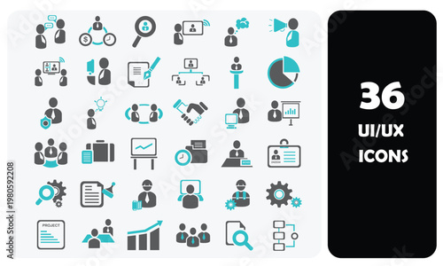 Set of 36 Business, HR, and Corporate UIUX Flat Icons