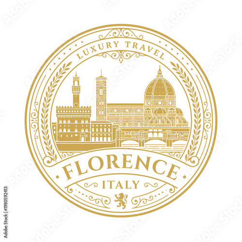 Florence Italy luxury travel emblem gold skyline isolated vector illustration