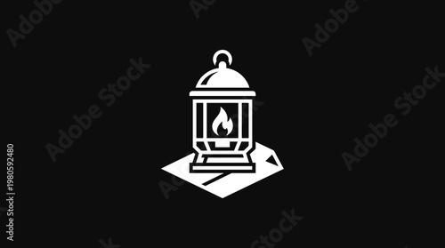 Vintage Lantern Icon on Black Background