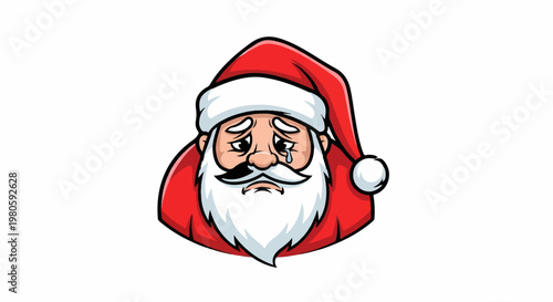 A sad cartoon illustration of Santa Claus with tears streaming down his face