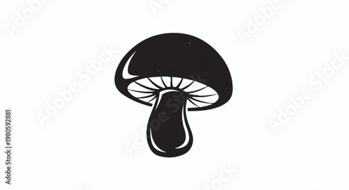 Black silhouette of a mushroom with gills visible under the cap, on a white background