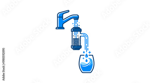 Water Filter System Diagram in Blue