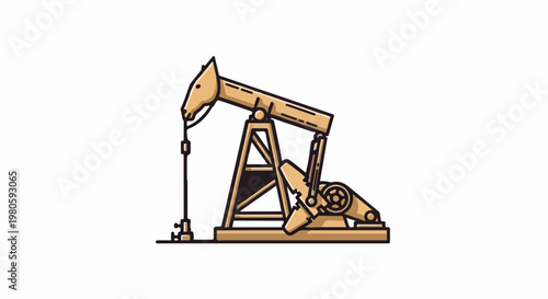 Stylized oil pump jack, an iconic industrial extraction machine, illustrated on white