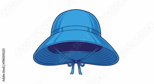A blue sun hat with a wide brim and ribbon tie, offering shade from the sun