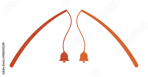 Minimalist fishing rod icon with bells, orange gradient spinning rod vector illustration, professional fishing gear and tackle symbol for outdoor sports