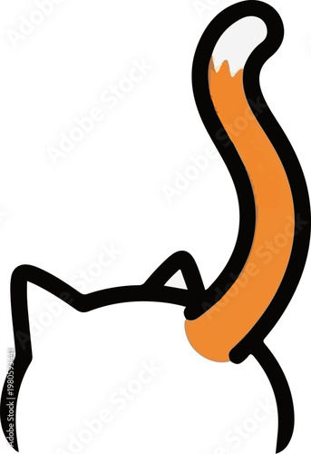 Minimalist cartoon depiction of a cat's rear and bushy orange tail
