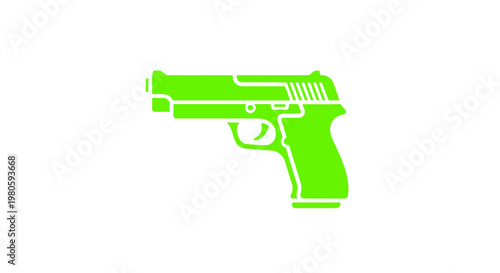Green Outline of a Handgun on White Background