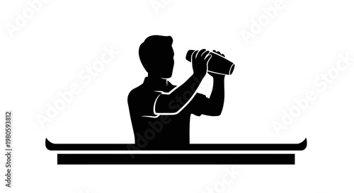 Bartender Shaking Cocktail with Shaker Silhouette at Bar Counter