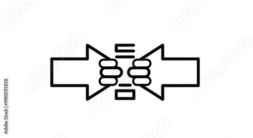 Conflict and Negotiation Icon: Two hands pushing against each other, symbolizing dispute and compromise.