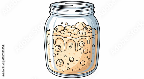 Bubbling mixture in a clear glass jar with a metal lid