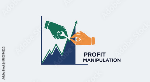 Two hands altering a stock graph, one green, one orange, suggesting manipulation of profit