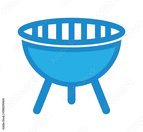 Blue vector of a portable round barbecue grill on three legs