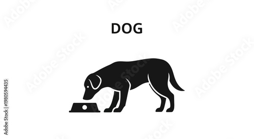 Minimalist black silhouette icon of a dog eating from a food bowl.