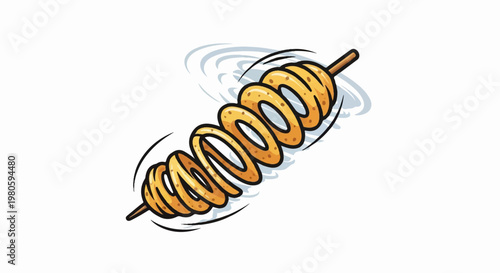 A cartoon spiral potato on a stick, with a swirling motion effect